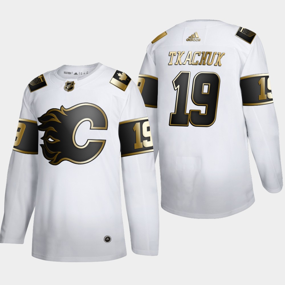 Calgary Flames 19 Matthew Tkachuk Men Adidas White Golden Edition Limited Stitched NHL Jersey